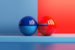 one blue ball with blue background and one red ball with red background next to each other