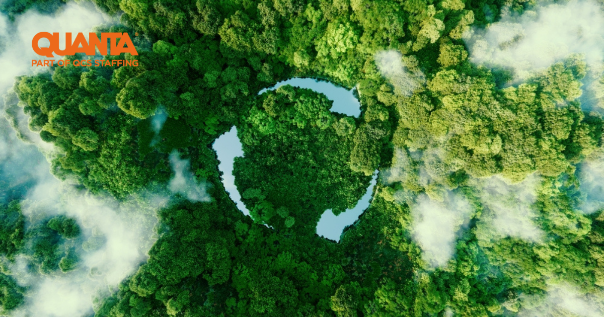 aerial view of trees with the recycling icon carved out