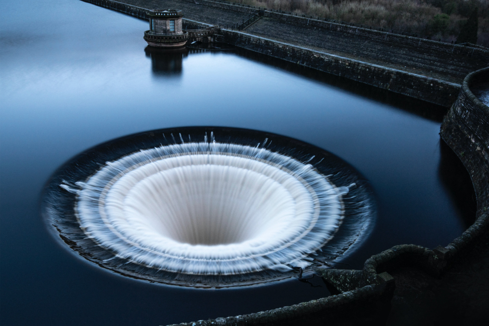 river-lake water engineering system from a bird's-eye view