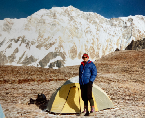 Paul on his ascent of Tharpu Chuli, Nepal. Standing in front of Annapurna, in the Annapurna Sanctuary