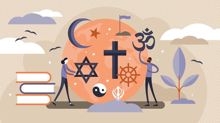 Graphic image showcasing symbols from a variety of religions