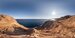 360 hdr panorama view from the height of the mountains range to the blue sea in seamless spherical equirectangular projection