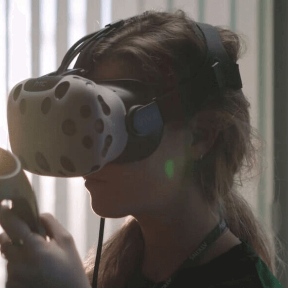 girl wearing VR headset