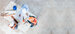 aerial view of project managers looking at site plans