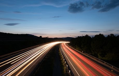 A photo of a motorway at night