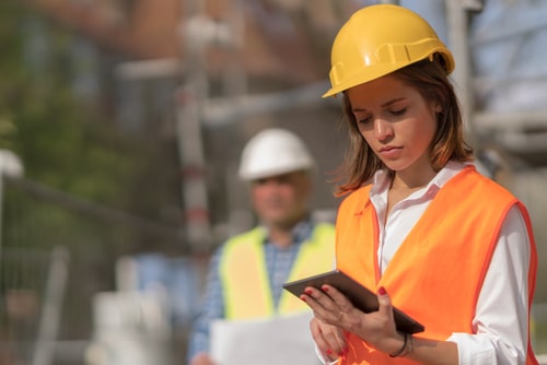 a female apprentice civil engineer on site