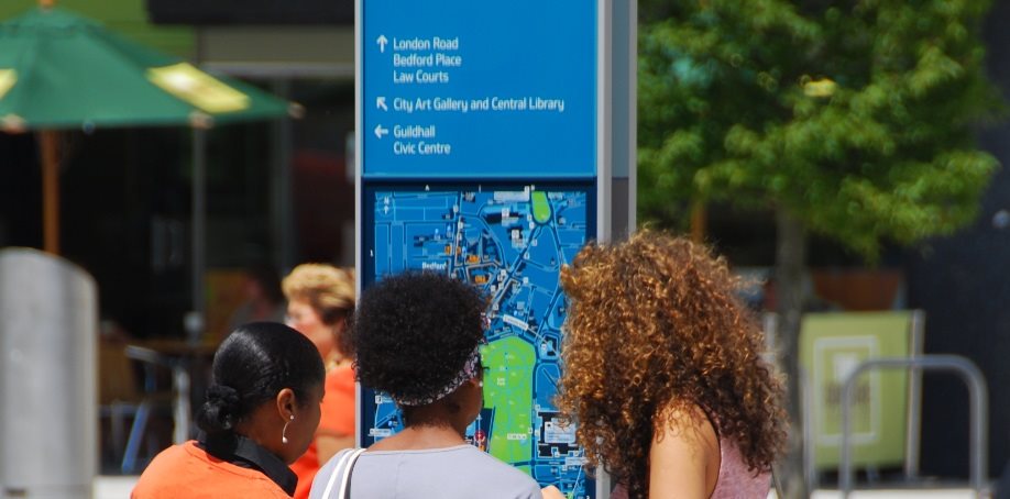 students looking at a map