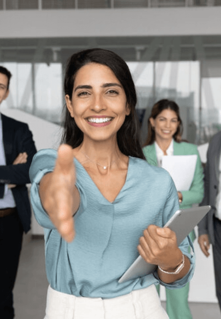 Woman reaching out to shake hands