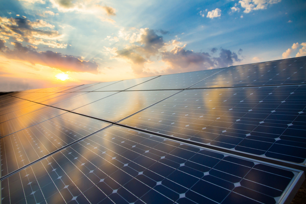 Solar panels under sunny sky