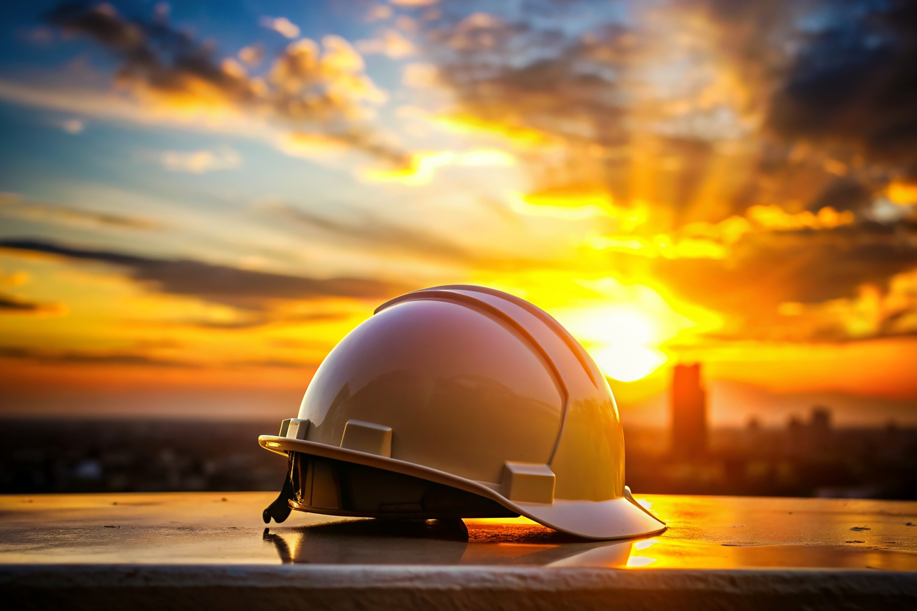 hard hat in the sunset