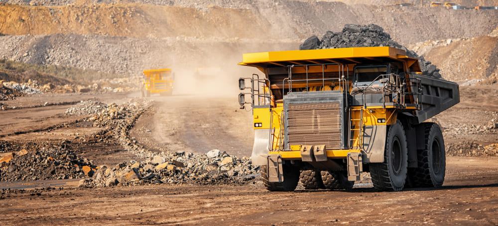 Open pit mine industry, big yellow mining truck