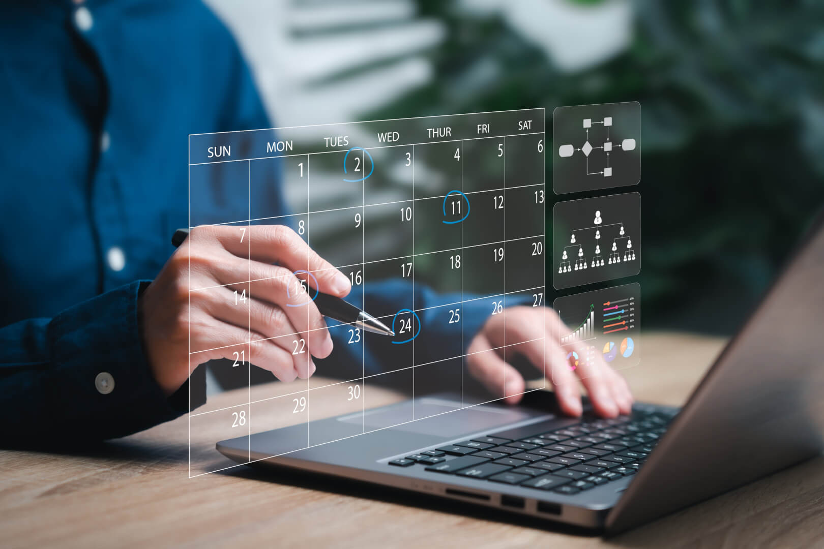 Project management calendar on screen