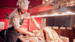 Man cutting turkey