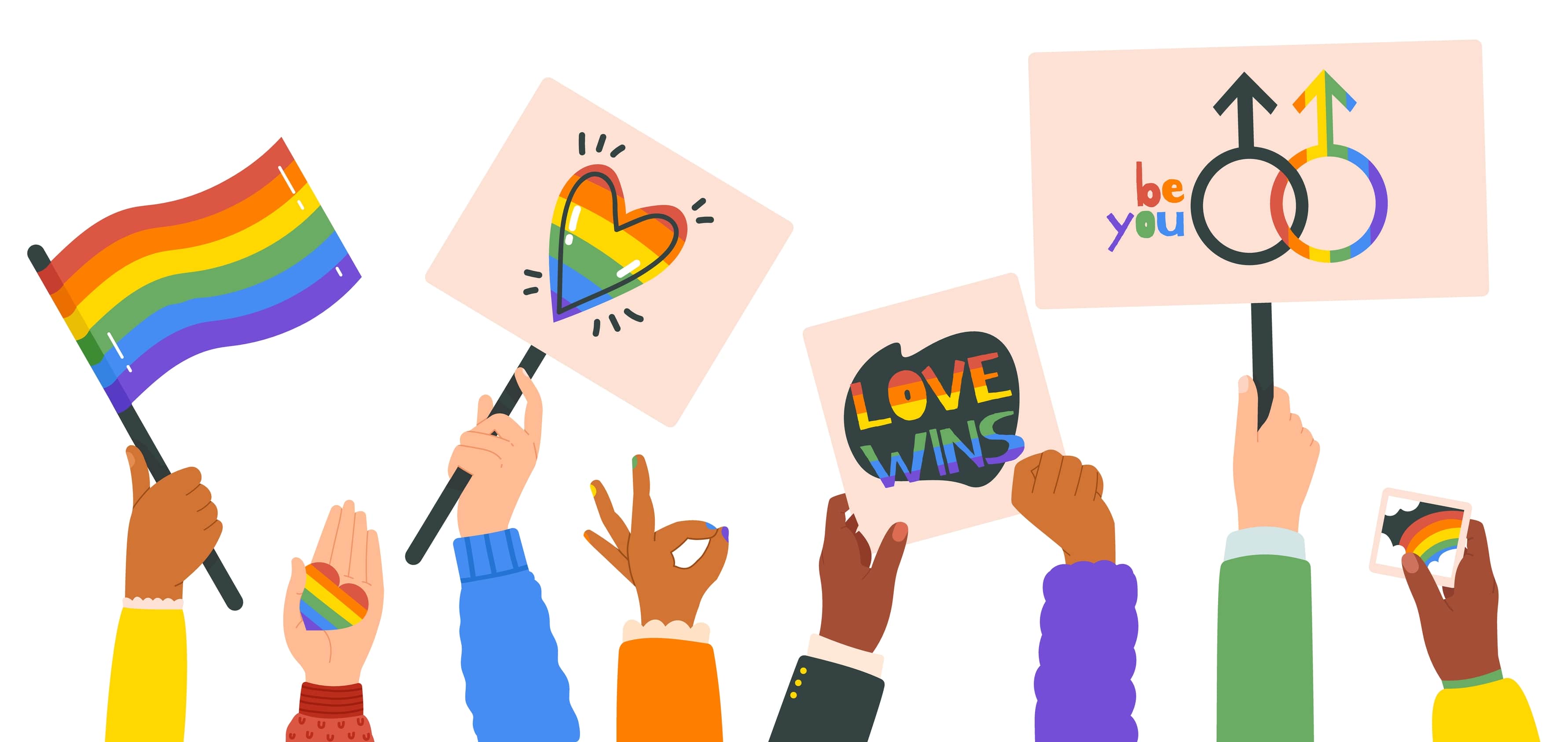 Waving an LGBTQ+ flag