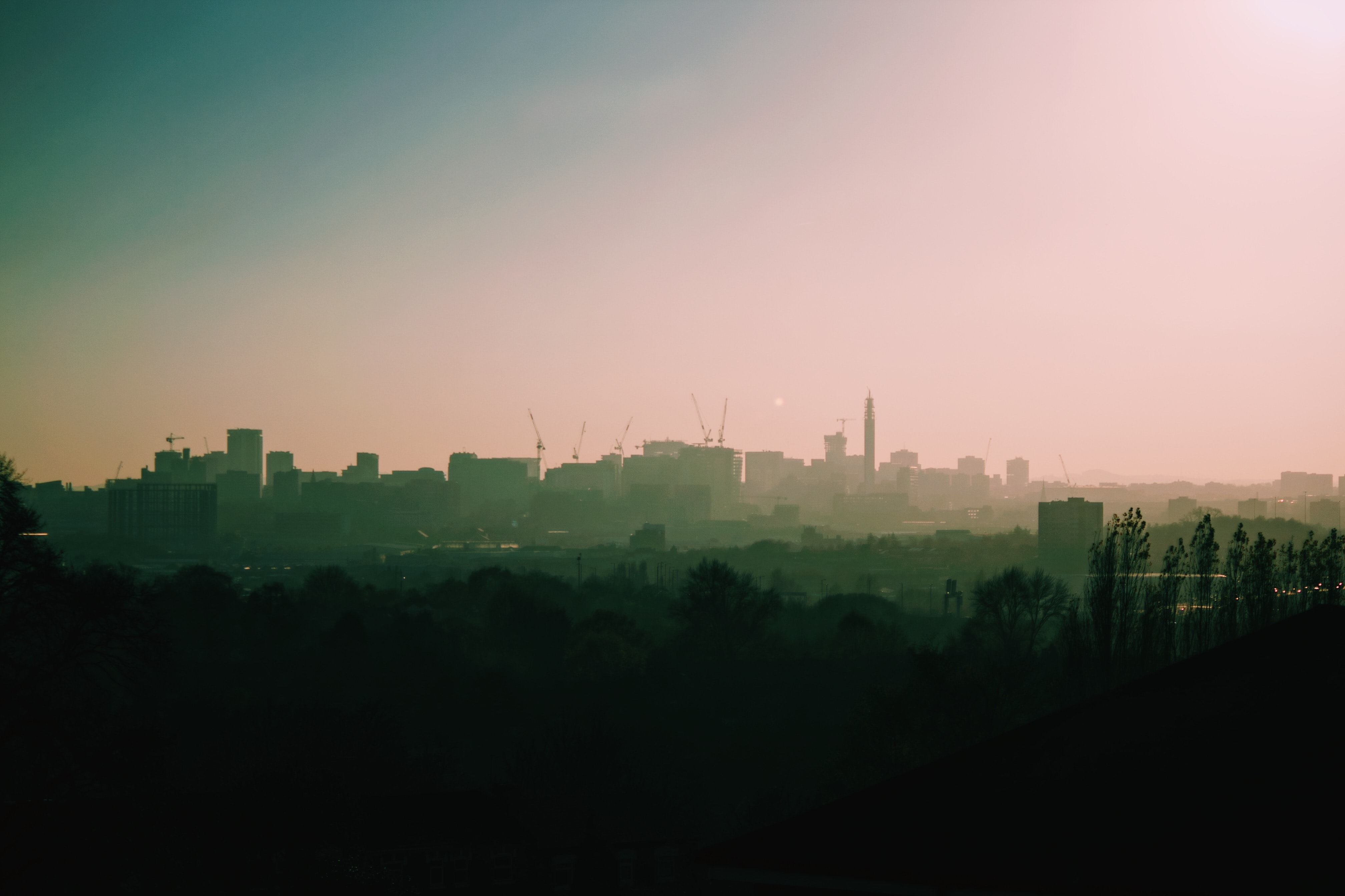hazy skyline of Birmingham city