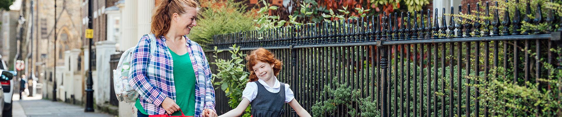 parent and child going to school