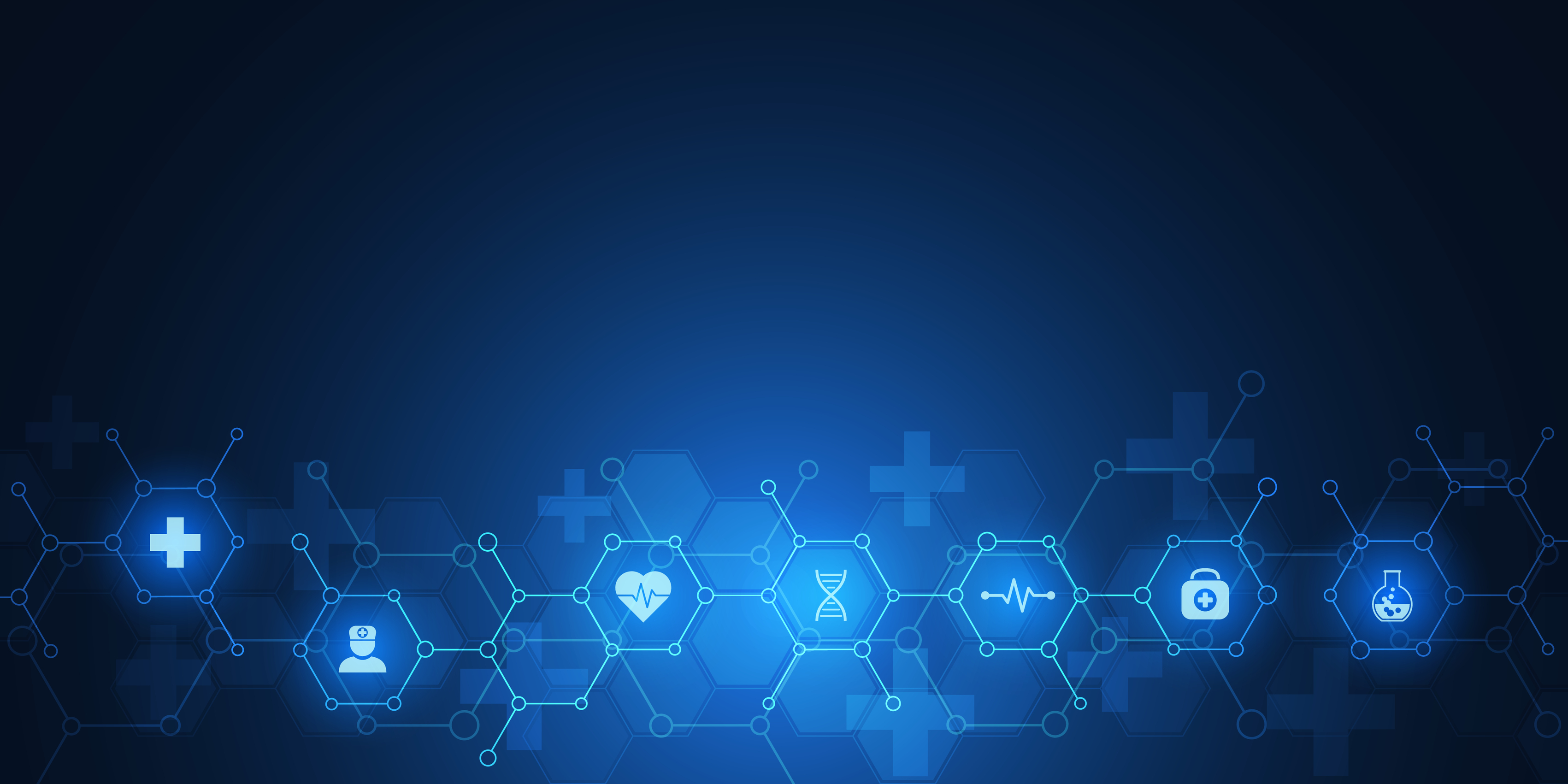 healthcare icon connected by glowing blue dots