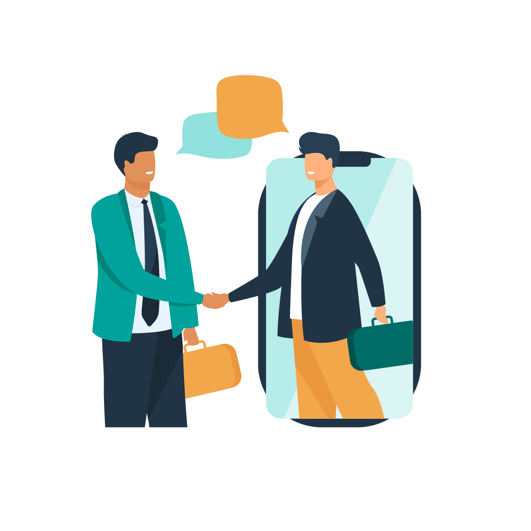 Two animated business people shaking hands