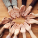 Palms of 6 people's hands