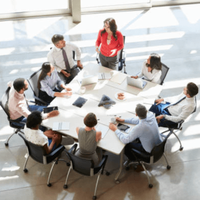 coworkers sat around a table