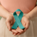 Ovarian cancer knot being held in woman's hands