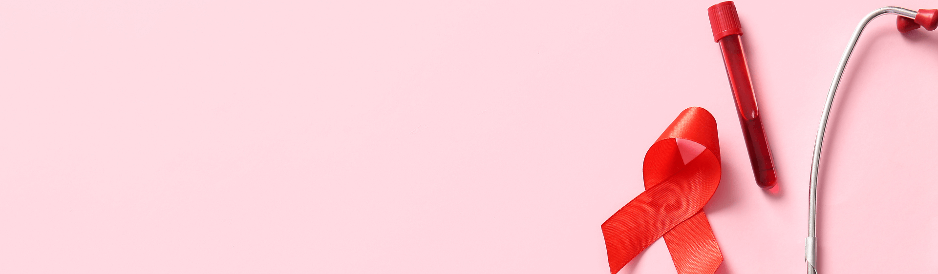 Blood cancer red ribbon and blood in test tube