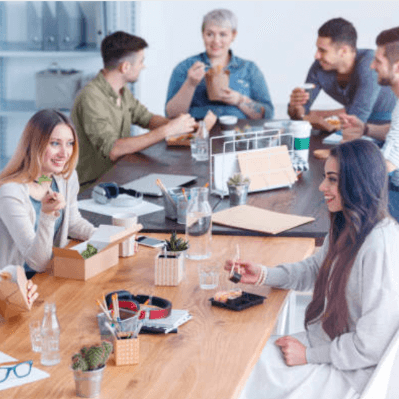 coworkers eating lunch