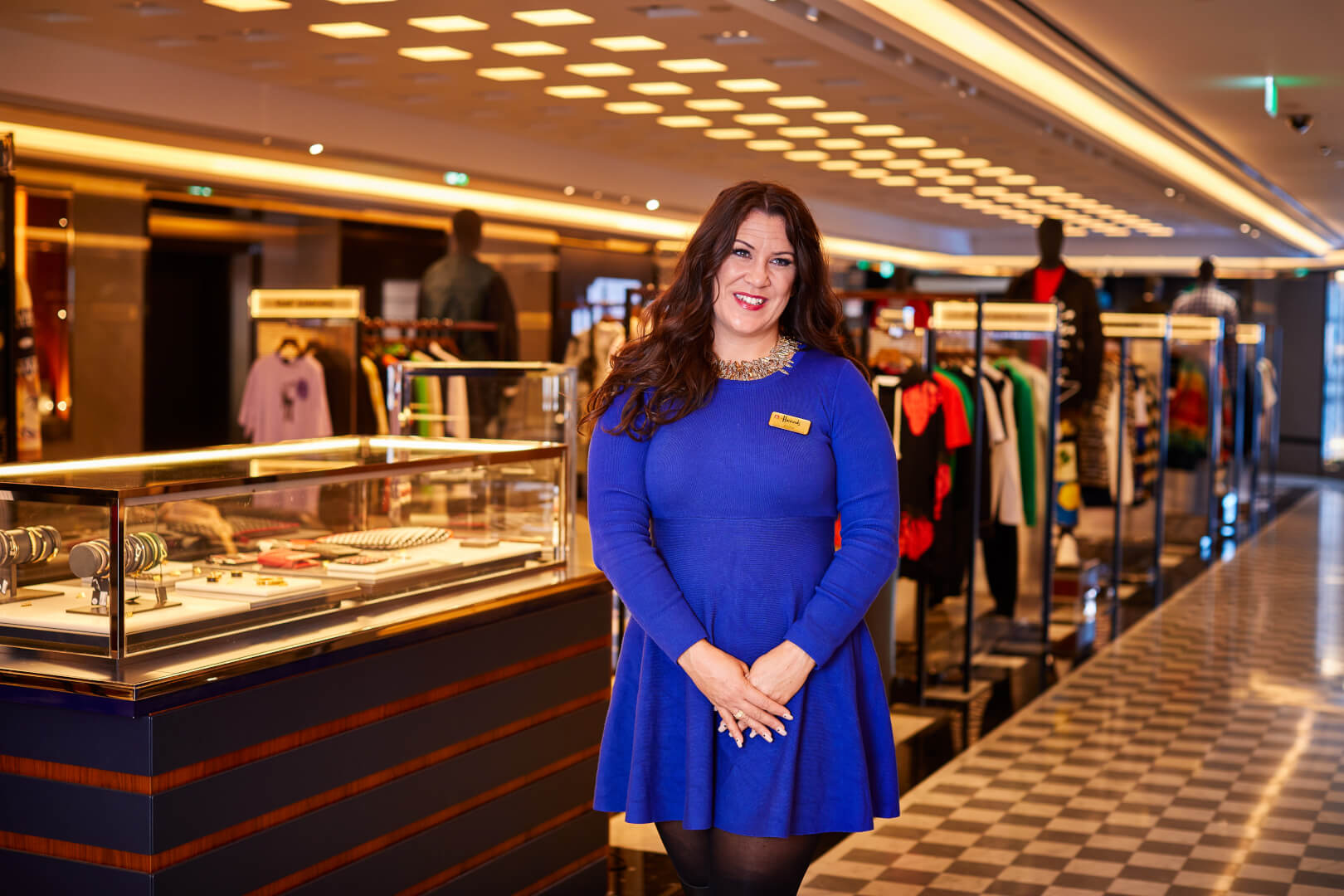 saleswomas in a dress at a store