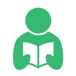 This is an image of a green icon, with a man and a woman holding up signs