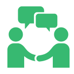 This is an image of a green icon, with a man and a woman holding up signs