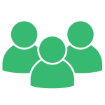 This is an image of a green icon, with three people and the first on at the front with a tick through it