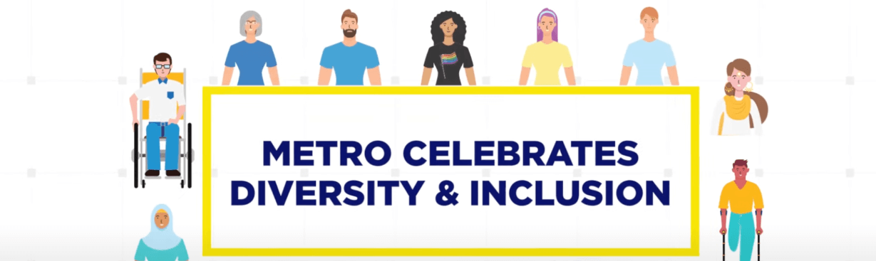 illustrated people with text Metro celebrates diversity & inclusion