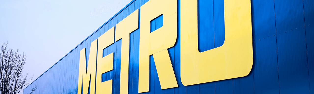 Bold METRO logo in yellow on a blue backdrop 