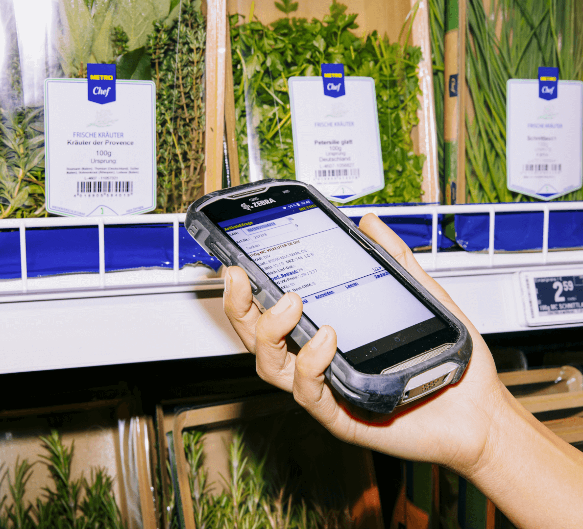 a person holding a phone that shows the product details after scanning the barcode of the product