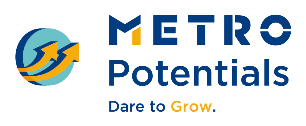company program logo written in blue with a white blackdrop that reads metro potentials dare to grow 