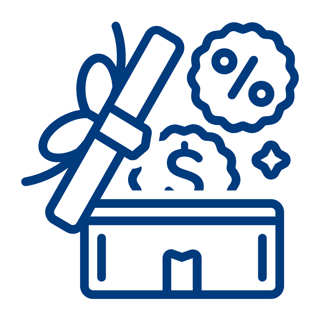 an icon image of a gift box representing benefits