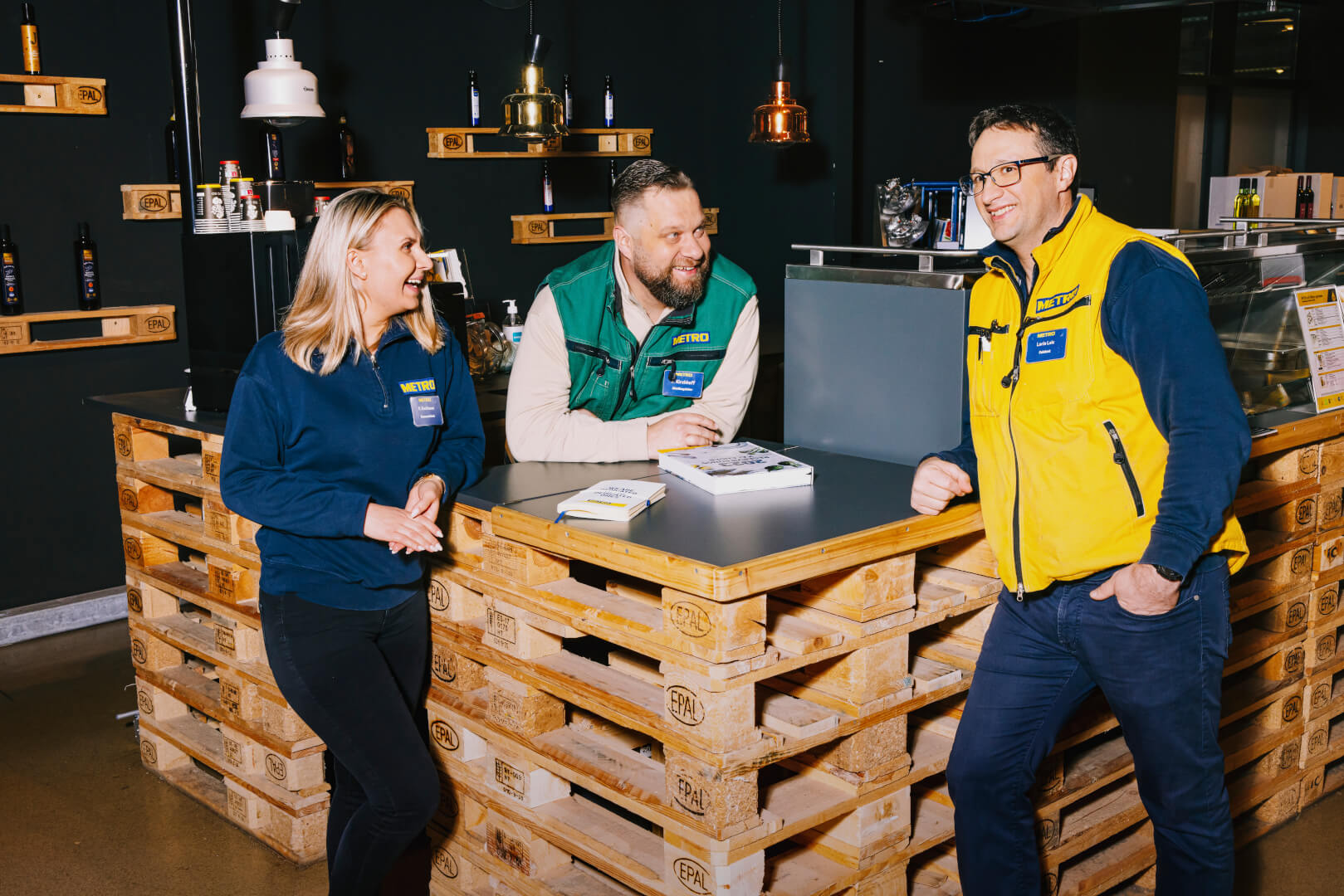 store employees having a conversation at the counter