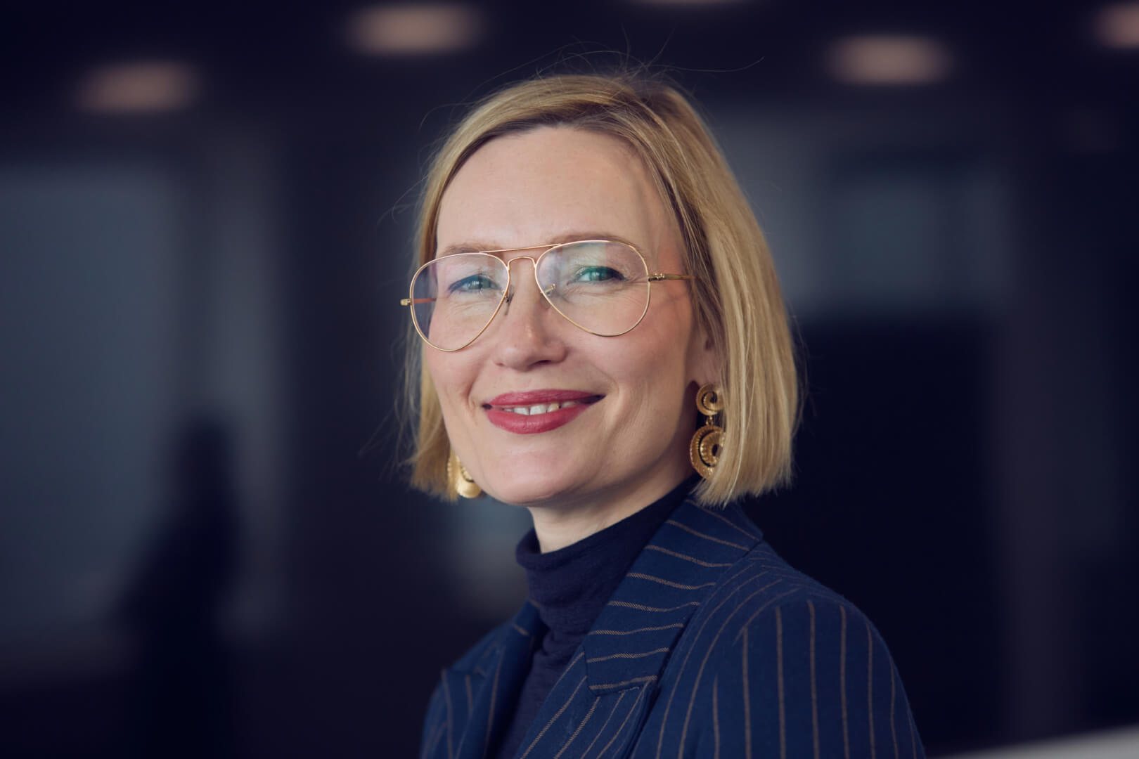 a woman smiling