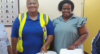 Colleagues from Sout Africa with feminine hygiene units