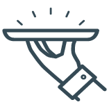 icon of hand wearing a cuffed shirt and holding a serving tray