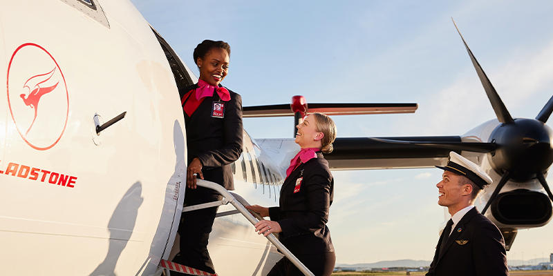 Qantas crew on airstairs