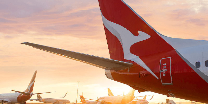 Qantas planes tailfins on tarmac