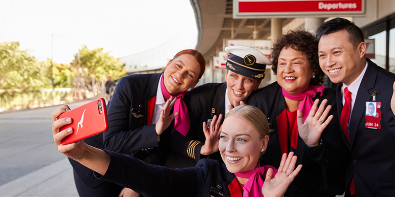 Qantas Cabin Crew team taking a selfie