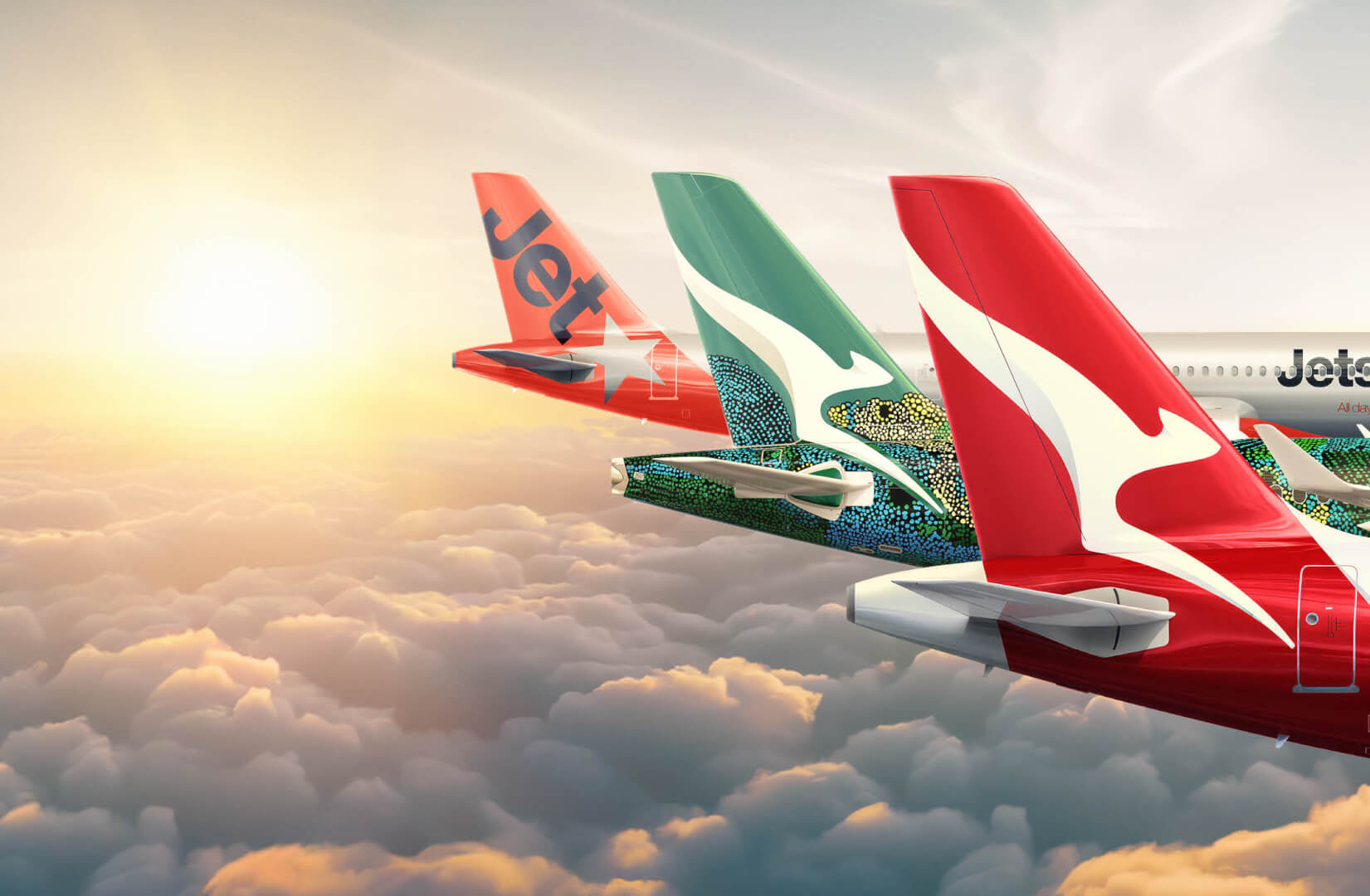 Images of Three Qantas Tail fins