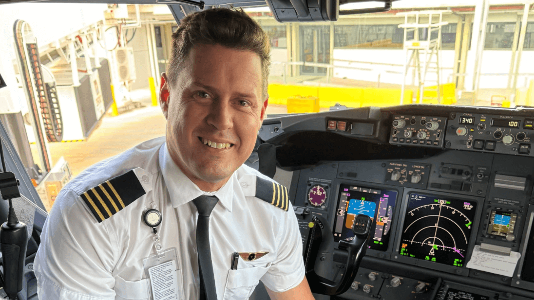  Qantas Boeing 737 Captain in flightdeck 