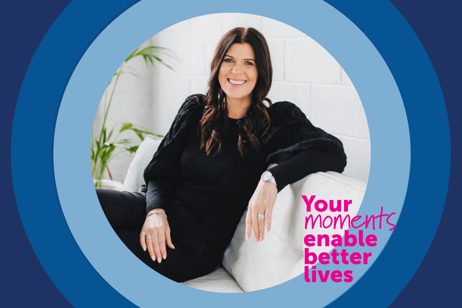 a circular overlay with two men walking down a street with text