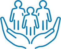 illustration of three stick people being held in open hands