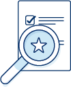 Illustration of a magnifying glass over an application form with a tick symbol, representing the assessment and review of candidate applications.