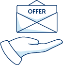Illustration of an offer letter above an open hand, representing receipt and acceptance of an employment offer.