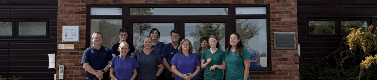 Medivet team in front of a practice